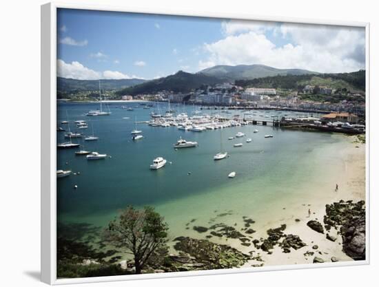 View of Beach, Harbour and Town, Bayona, Galicia, Spain-Duncan Maxwell-Framed Photographic Print