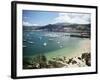 View of Beach, Harbour and Town, Bayona, Galicia, Spain-Duncan Maxwell-Framed Photographic Print