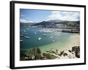 View of Beach, Harbour and Town, Bayona, Galicia, Spain-Duncan Maxwell-Framed Photographic Print