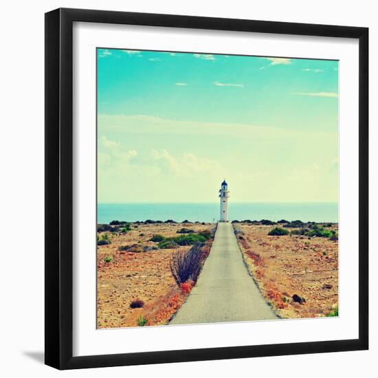 View of Beacon Far De Barbaria in Formentera, Balearic Islands, Spain, with a Retro Effect-nito-Framed Photographic Print