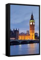 View of Big Ben and Houses of Parliament with Westminster Bridge at Thames River-null-Framed Stretched Canvas