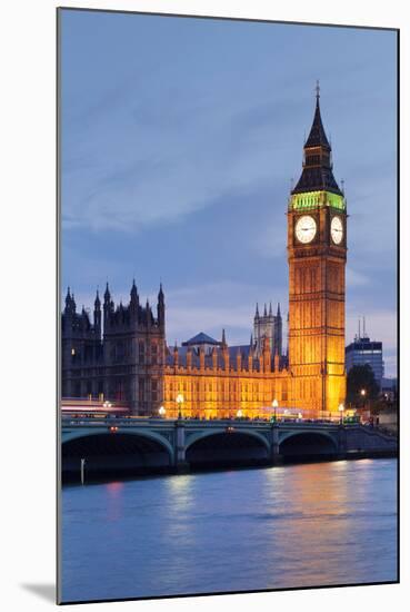 View of Big Ben and Houses of Parliament with Westminster Bridge at Thames River-null-Mounted Premium Photographic Print