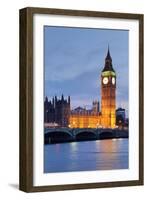 View of Big Ben and Houses of Parliament with Westminster Bridge at Thames River-null-Framed Photographic Print