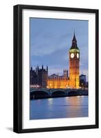 View of Big Ben and Houses of Parliament with Westminster Bridge at Thames River-null-Framed Photographic Print