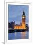 View of Big Ben and Houses of Parliament with Westminster Bridge at Thames River-null-Framed Photographic Print