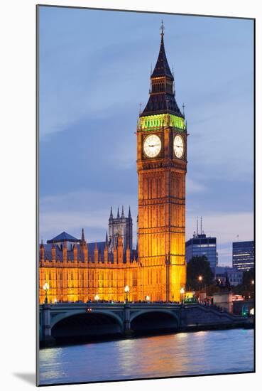 View of Big Ben and Houses of Parliament with Westminster Bridge at Thames River-null-Mounted Premium Photographic Print