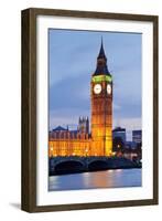 View of Big Ben and Houses of Parliament with Westminster Bridge at Thames River-null-Framed Photographic Print