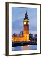 View of Big Ben and Houses of Parliament with Westminster Bridge at Thames River-null-Framed Photographic Print