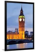 View of Big Ben and Houses of Parliament with Westminster Bridge at Thames River-null-Framed Photographic Print