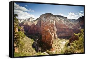 View of Big Bend, Observation Point, and the Virgin River in Zion National Park, Utah-Carlo Acenas-Framed Stretched Canvas