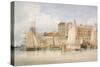 View of Billingsgate Wharf and Market with Vessels and People, City of London, 1824-James Lambert-Stretched Canvas
