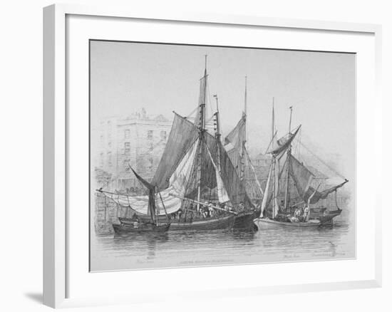 View of Billingsgate Wharf with Oyster Boats, City of London, 1830-Edward William Cooke-Framed Giclee Print