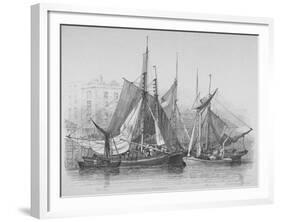 View of Billingsgate Wharf with Oyster Boats, City of London, 1830-Edward William Cooke-Framed Giclee Print