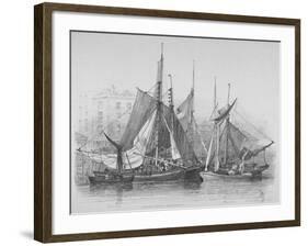 View of Billingsgate Wharf with Oyster Boats, City of London, 1830-Edward William Cooke-Framed Giclee Print