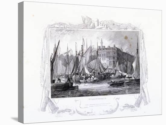View of Billingsgate Wharf with Three Tuns Public House, Figures and Boats, London, 1834-James Carter-Stretched Canvas