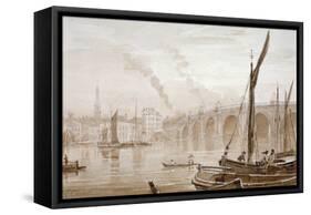 View of Blackfriars Bridge from the Surrey Shore, with Boats in the Foreground, London, C1825-Luke Clennell-Framed Stretched Canvas