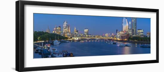 View of Blackfriars Bridge, River Thames and The City of London skyline at dusk, London, England-Frank Fell-Framed Photographic Print