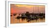 View of boats at a harbor during sunset, Rockland Harbor, Rockland, Knox County, Maine, USA-null-Framed Photographic Print