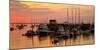 View of boats at a harbor during sunset, Rockland Harbor, Rockland, Knox County, Maine, USA-null-Mounted Photographic Print