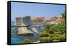 View of boats in Old Port, Dubrovnik, Dalmatian Coast, Adriatic Sea, Croatia, Eastern Europe.-Tom Haseltine-Framed Stretched Canvas