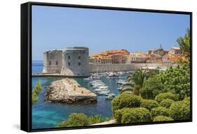 View of boats in Old Port, Dubrovnik, Dalmatian Coast, Adriatic Sea, Croatia, Eastern Europe.-Tom Haseltine-Framed Stretched Canvas