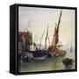 View of Boats Moored on the River Thames at Bankside, Southwark, London, C1830-Thomas Hollis-Framed Stretched Canvas