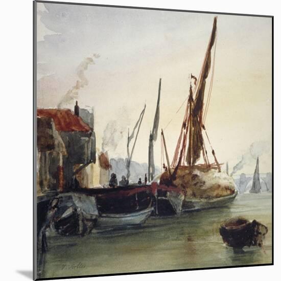 View of Boats Moored on the River Thames at Bankside, Southwark, London, C1830-Thomas Hollis-Mounted Giclee Print