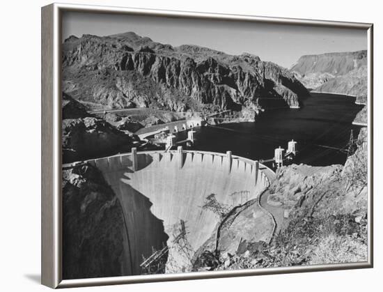 View of Boulder Dam, 726 Ft. High with Lake Mead, 115 Miles Long, Stretching Out in the Background-Andreas Feininger-Framed Photographic Print