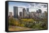 View of Bow River and Downtown from Sunnyside Bank Park, Calgary, Alberta, Canada, North America-Frank Fell-Framed Stretched Canvas