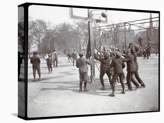 View of Boys Playing Basketball on a Court at Tompkins Square Park on Arbor Day, New York, 1904-Byron Company-Stretched Canvas