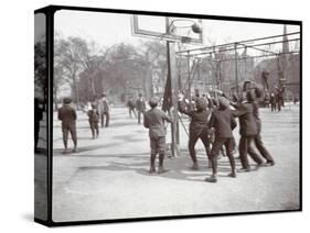 View of Boys Playing Basketball on a Court at Tompkins Square Park on Arbor Day, New York, 1904-Byron Company-Stretched Canvas