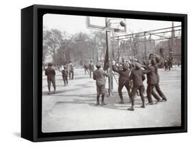 View of Boys Playing Basketball on a Court at Tompkins Square Park on Arbor Day, New York, 1904-Byron Company-Framed Stretched Canvas