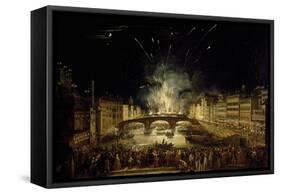 View of Bridge at Carraja with Fireworks for Celebration of St John Baptist-null-Framed Stretched Canvas