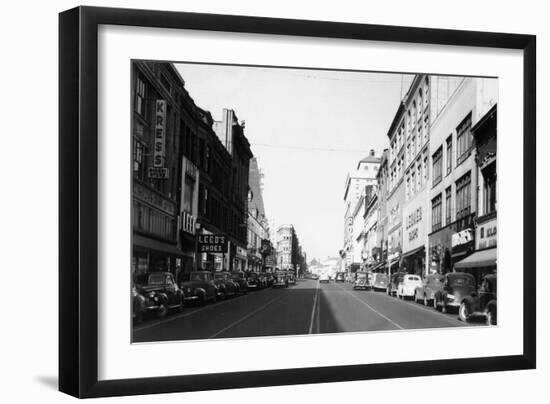 View of Broadway - Tacoma, WA-Lantern Press-Framed Art Print