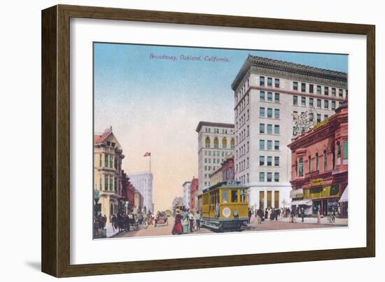 View of Broadway with Street Car - Oakland, CA-Lantern Press-Framed Art Print