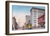 View of Broadway with Street Car - Oakland, CA-Lantern Press-Framed Art Print