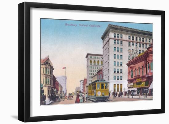 View of Broadway with Street Car - Oakland, CA-Lantern Press-Framed Art Print