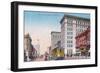 View of Broadway with Street Car - Oakland, CA-Lantern Press-Framed Art Print