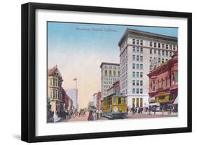 View of Broadway with Street Car - Oakland, CA-Lantern Press-Framed Art Print