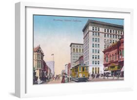 View of Broadway with Street Car - Oakland, CA-Lantern Press-Framed Art Print