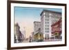 View of Broadway with Street Car - Oakland, CA-Lantern Press-Framed Art Print