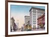 View of Broadway with Street Car - Oakland, CA-Lantern Press-Framed Art Print