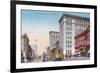 View of Broadway with Street Car - Oakland, CA-Lantern Press-Framed Premium Giclee Print