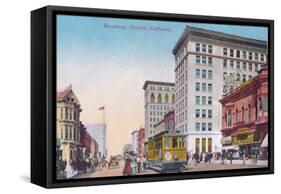 View of Broadway with Street Car - Oakland, CA-Lantern Press-Framed Stretched Canvas