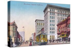 View of Broadway with Street Car - Oakland, CA-Lantern Press-Stretched Canvas