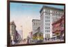 View of Broadway with Street Car - Oakland, CA-Lantern Press-Framed Art Print