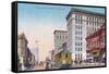 View of Broadway with Street Car - Oakland, CA-Lantern Press-Framed Stretched Canvas