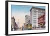 View of Broadway with Street Car - Oakland, CA-Lantern Press-Framed Art Print