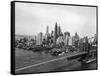 View of Brooklyn Bridge with New York City Skyline in Background-null-Framed Stretched Canvas