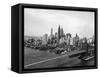 View of Brooklyn Bridge with New York City Skyline in Background-null-Framed Stretched Canvas